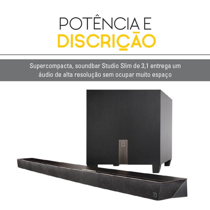 Soundbar Studio Slim de 3.1 canais entrega um som de home theater